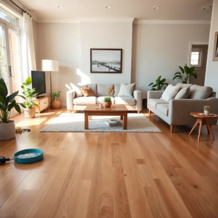Natürlich gepflegter Holzfußboden im Wohnzimmer – Naturalfarben.at Helles Wohnzimmer mit geöltem Holzfußboden – natürlicher Holzschutz für Innenräume in Österreich & Deutschland