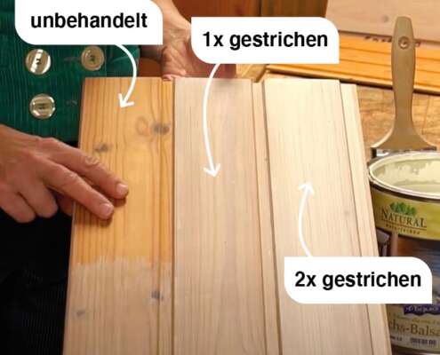 unbedenklicher Holzschutz für Obstlagerung in Holzkiste Holzkiste mit Holzlasur gestrichen