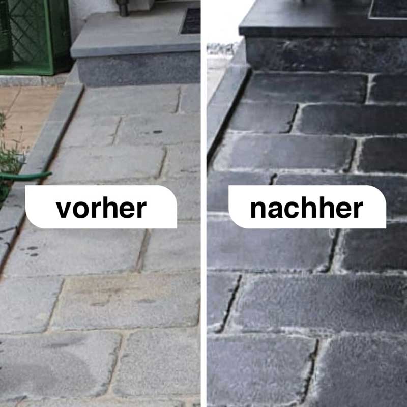 Steinreiniger kaufen für natürliche & effektive Reinigungsergebnisse Vorher/Nachher Bilder von Steinboden