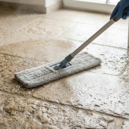 Steinboden & Betonpflege von Natural Naturfarben Natursteinboden nebelfeucht wischen mit Mikrofasermopp