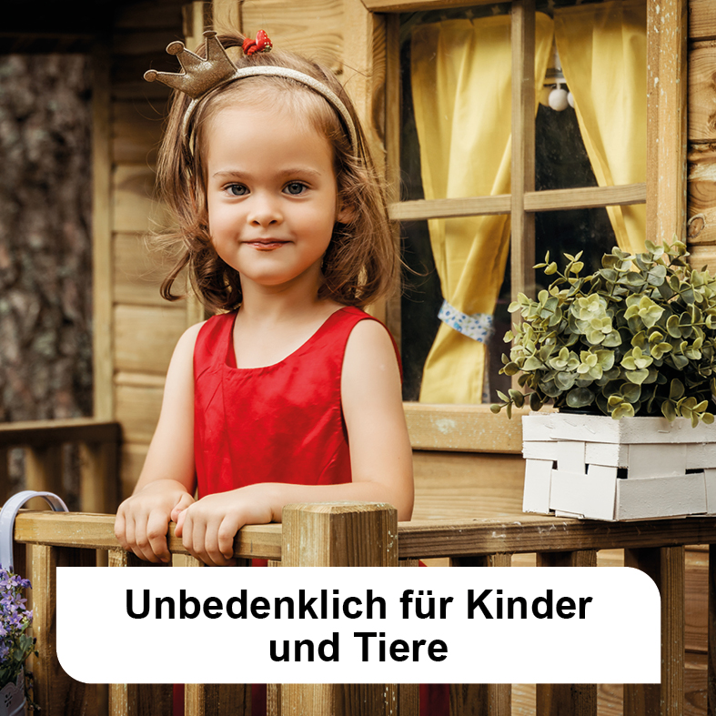wasserbasierte Holzlasur ohne Lösungsmittel ist unbedenklich für Kinder & Tiere glückliches Kind, Text