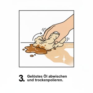 Gelöstes Öl abwischen, trocken nachpolieren. Gelöstes Öl abwischen – fusselfreies Tuch