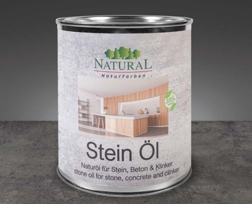 Steinöl von Natural Naturfarben - natürliches & effektive Steinpflege ohne Chemie Steinöl von Natural Naturfarben - Dose steht auf Steinplatte